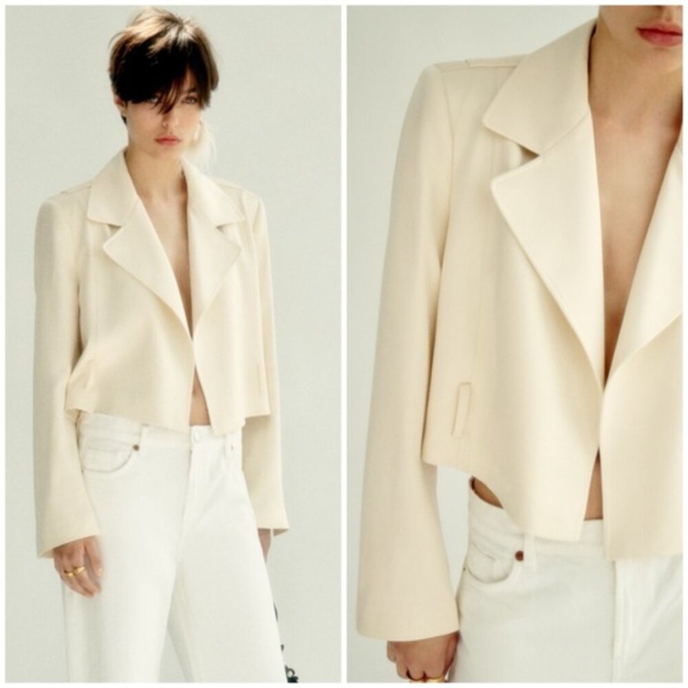 Zara NWT cropped satin effect blazer  cream oversized size xs